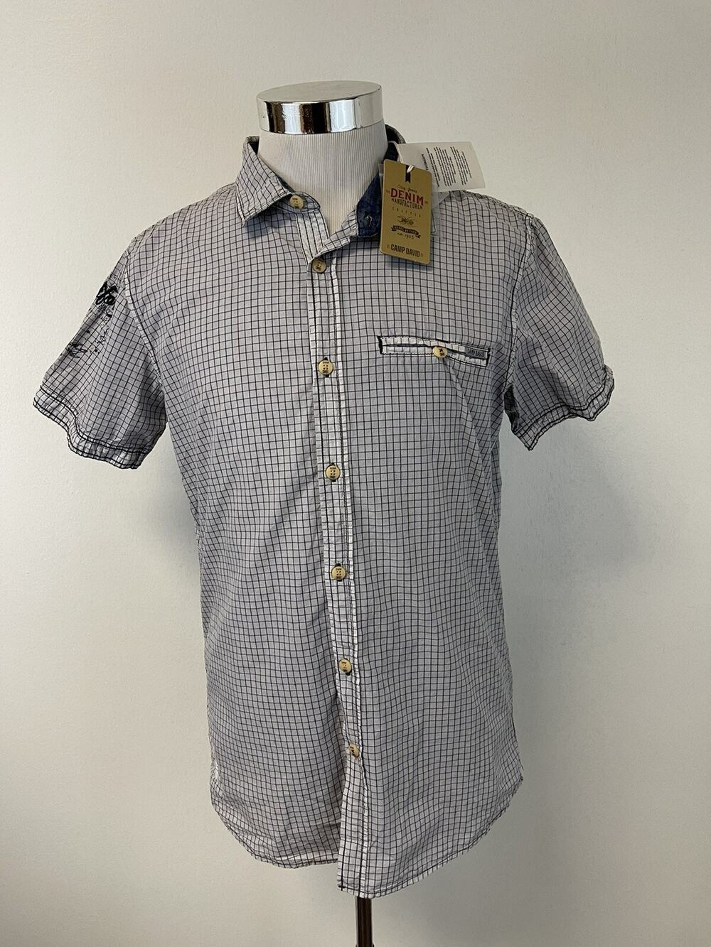 Camp David Shirt Mens XL Button Up Blue Check Plaid California A6
